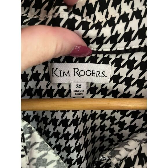 Kim Rogers Black & White Roll Tab Houndstooth Button Down Shirt sz 3X EUC - Picture 2 of 7